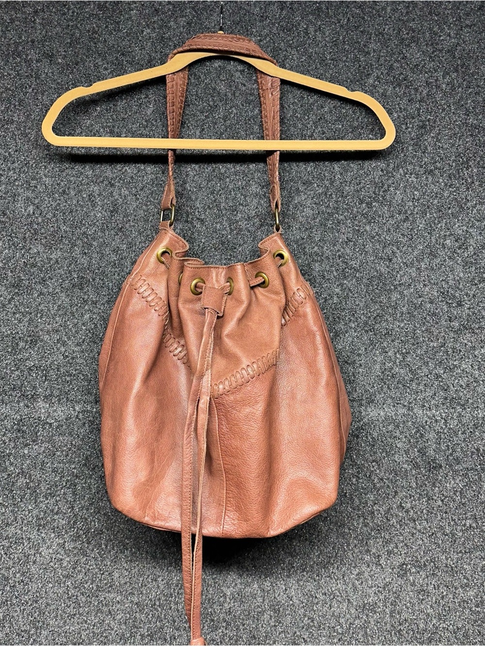 Anthropologie Leather Bucket Bag Boho Western Hobo Large Day and Mood